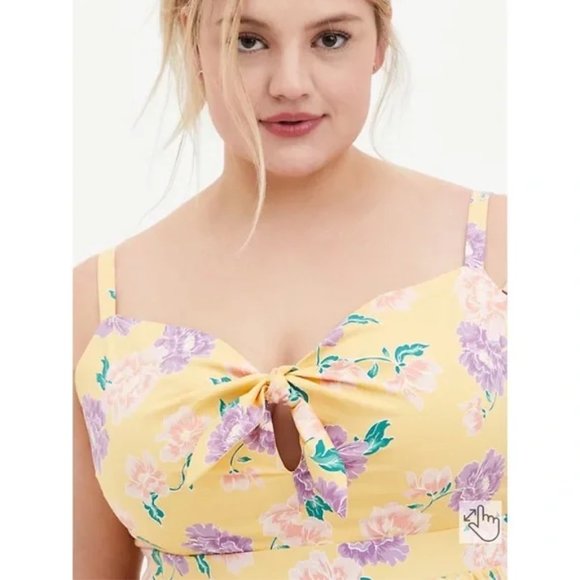 NWT 4X TORRID Mini Poplin Tie-Front Skater Dress - Yellow Floral - Picture 3 of 6